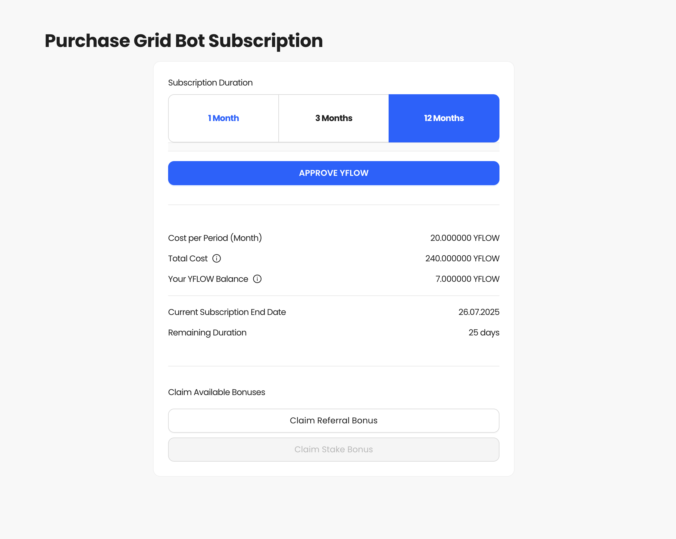 Purchase Subscription Interface