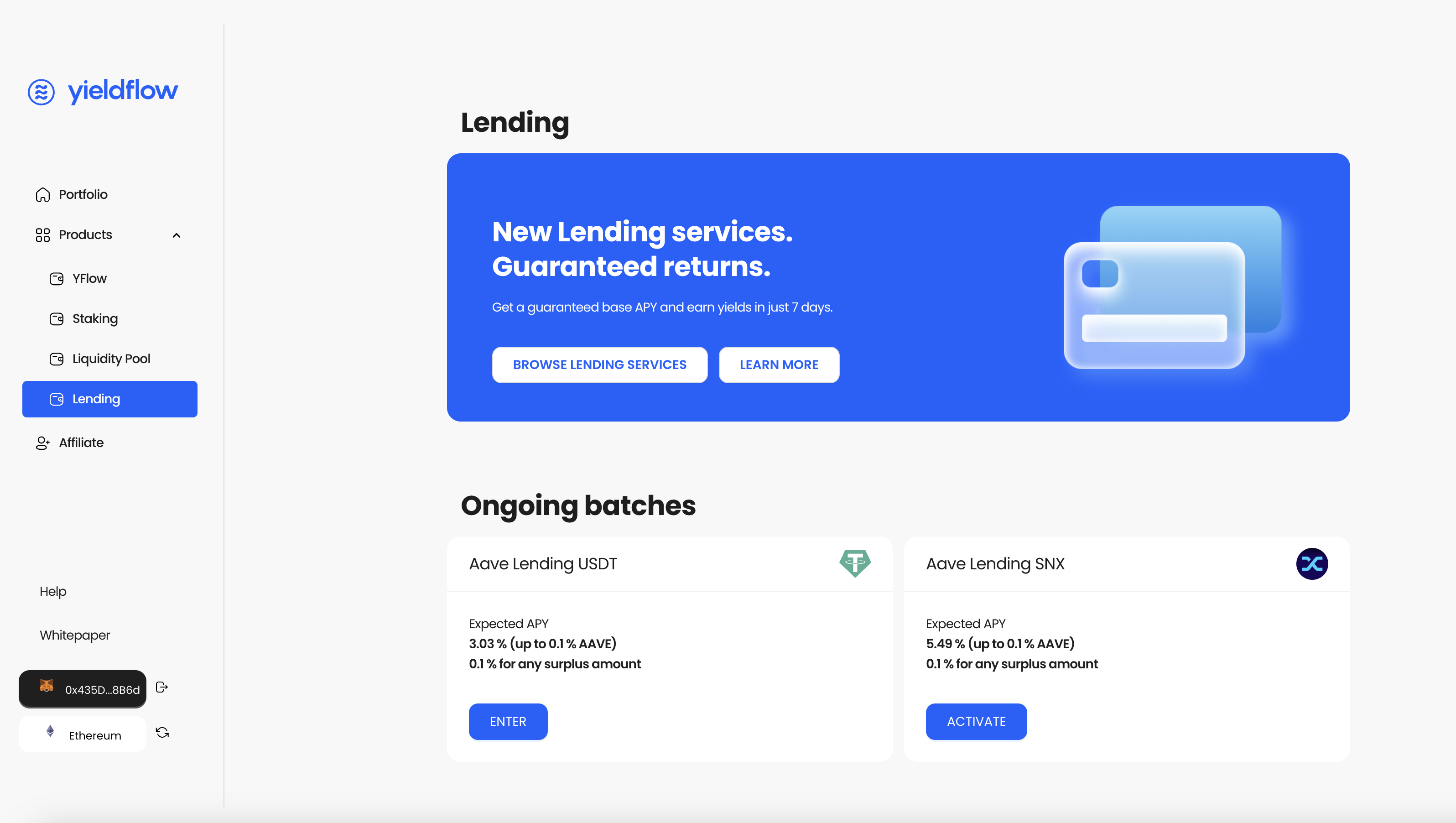 Yieldflow Lending Interface