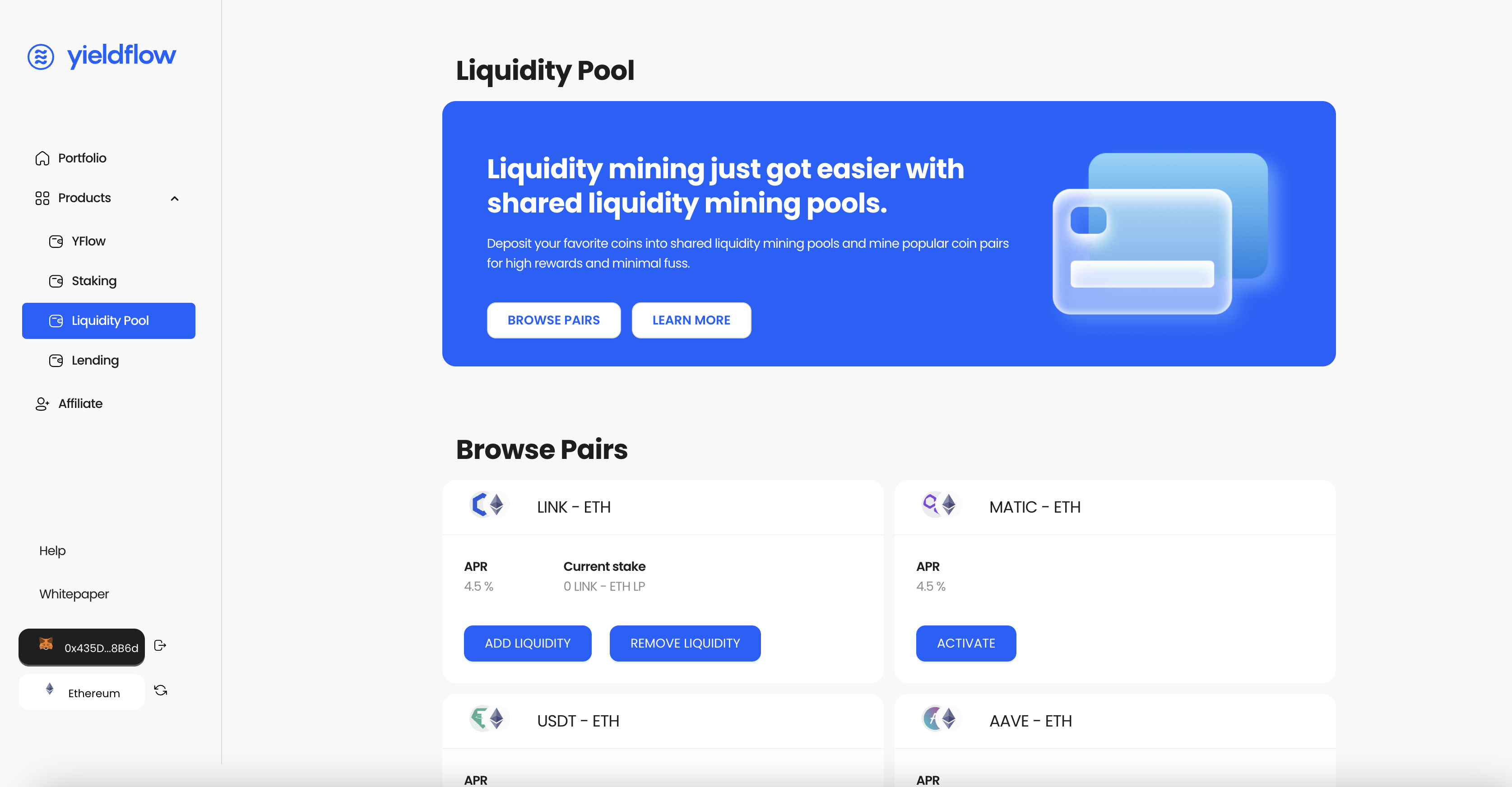 Yieldflow Liquidity Pool Interface