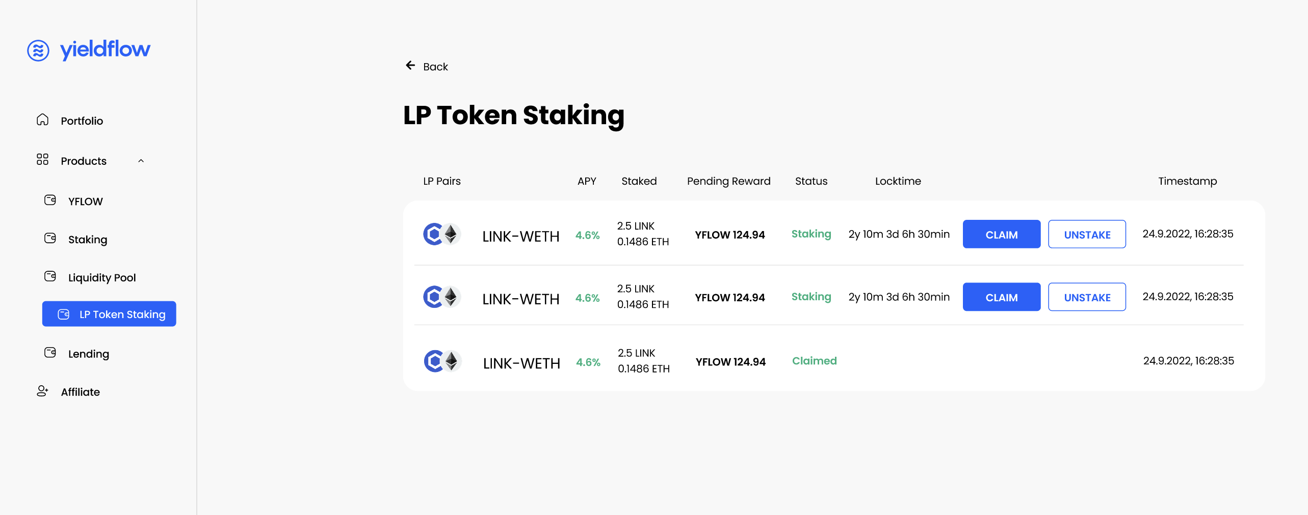 LP Token Staking Interface